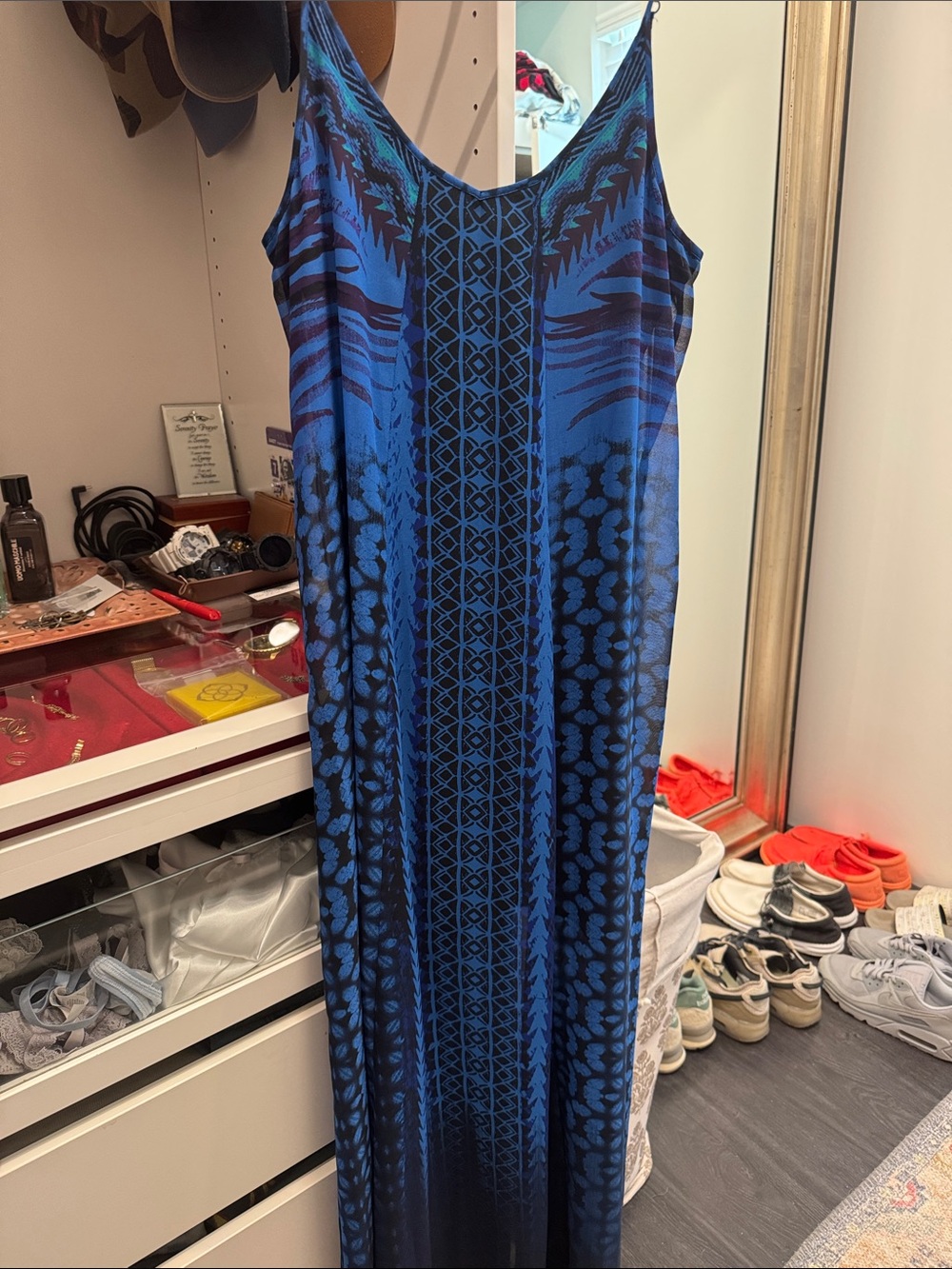 Express Blue and Black Printed Maxi Dress